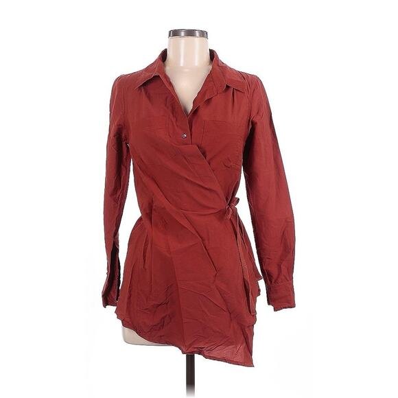 Nicholas K Wrap Cotton Silk Shirt Long Sleeve Red Collared M - Picture 1 of 4
